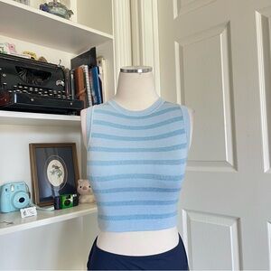 Zara Light Blue Glitter Striped Tank Crop Top